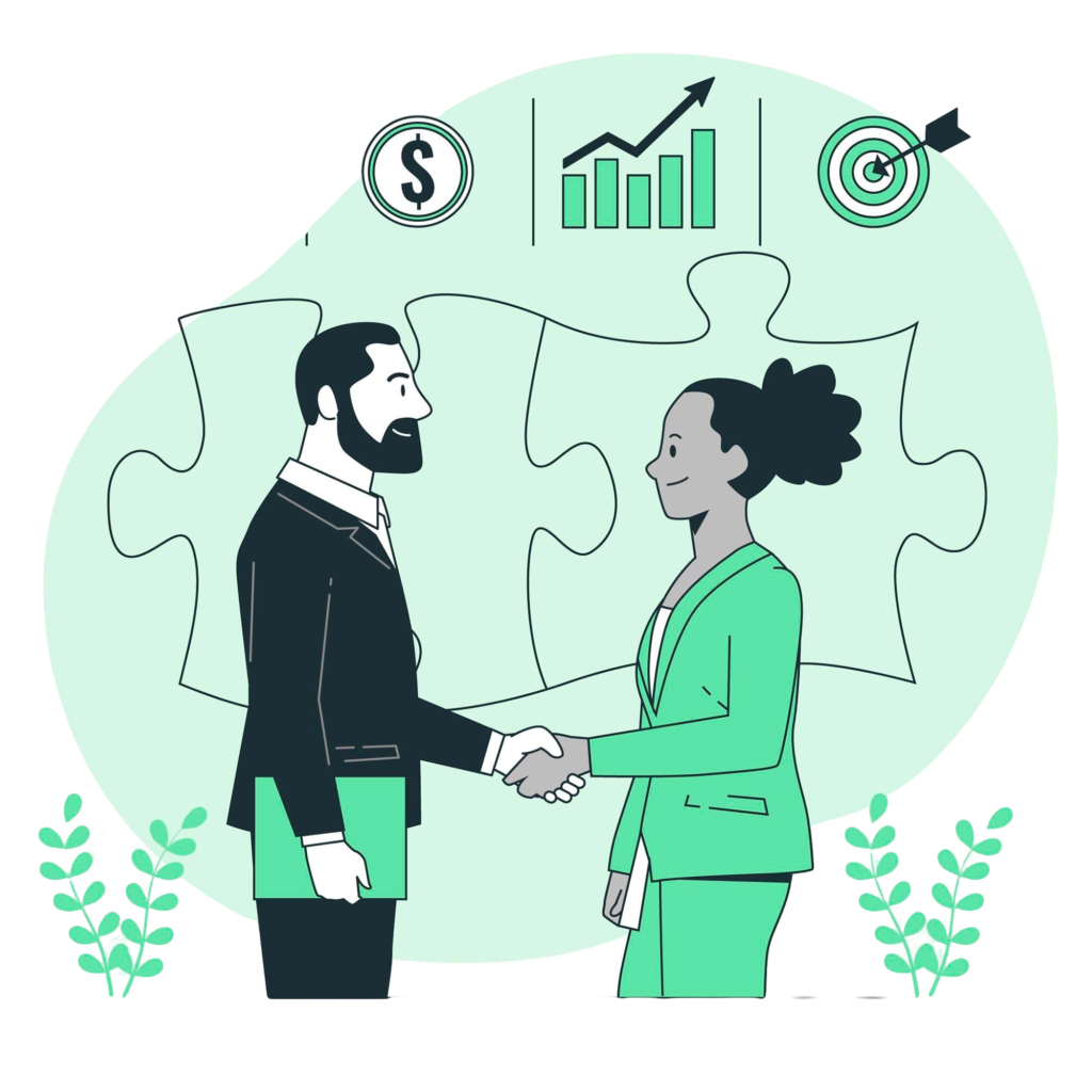 Business partnership. A business man and a woman shaking hands.
